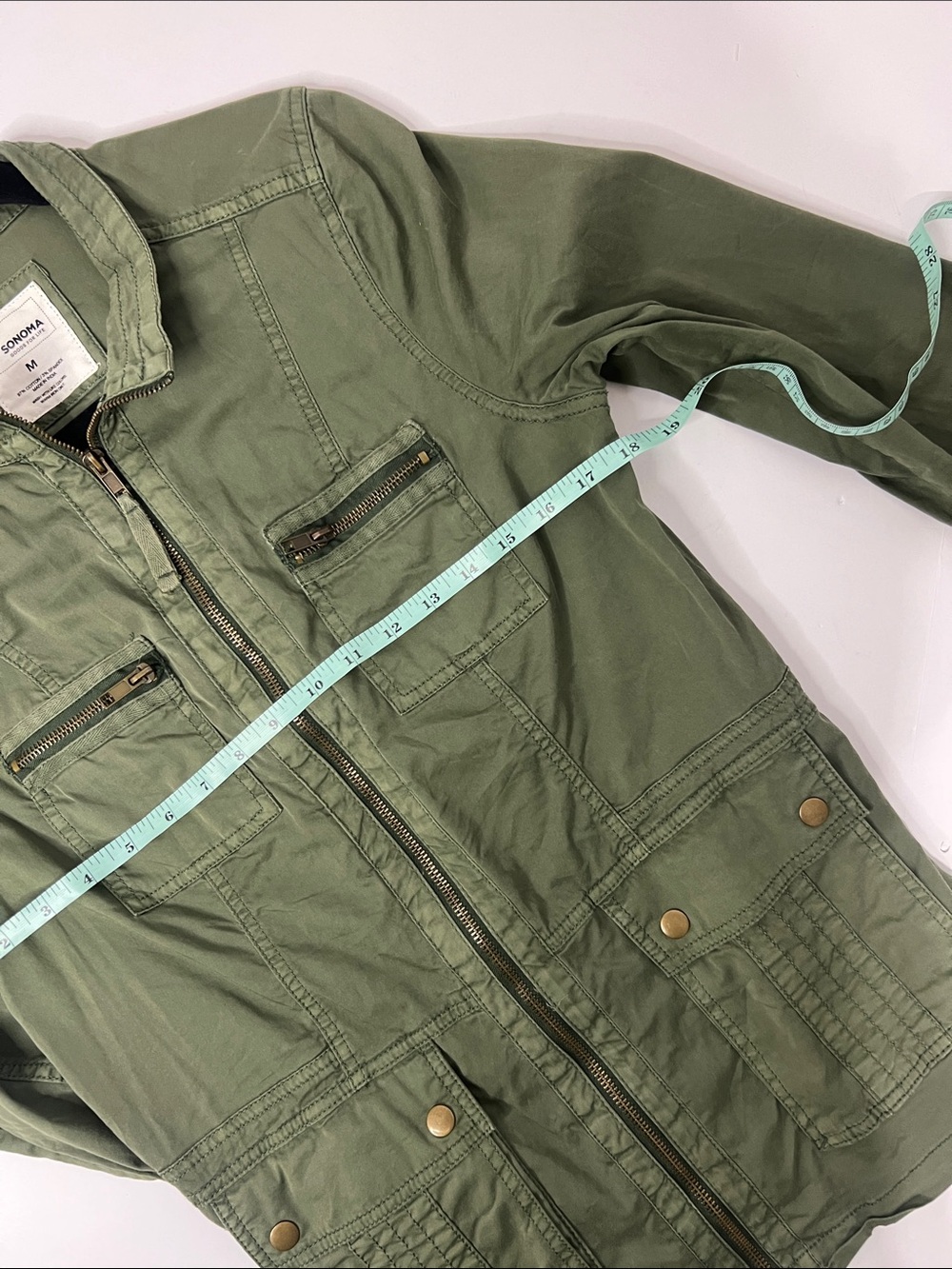 Sonoma Men's Olive Green Military Field Jacket with Zip Pockets - Picture 6 of 8